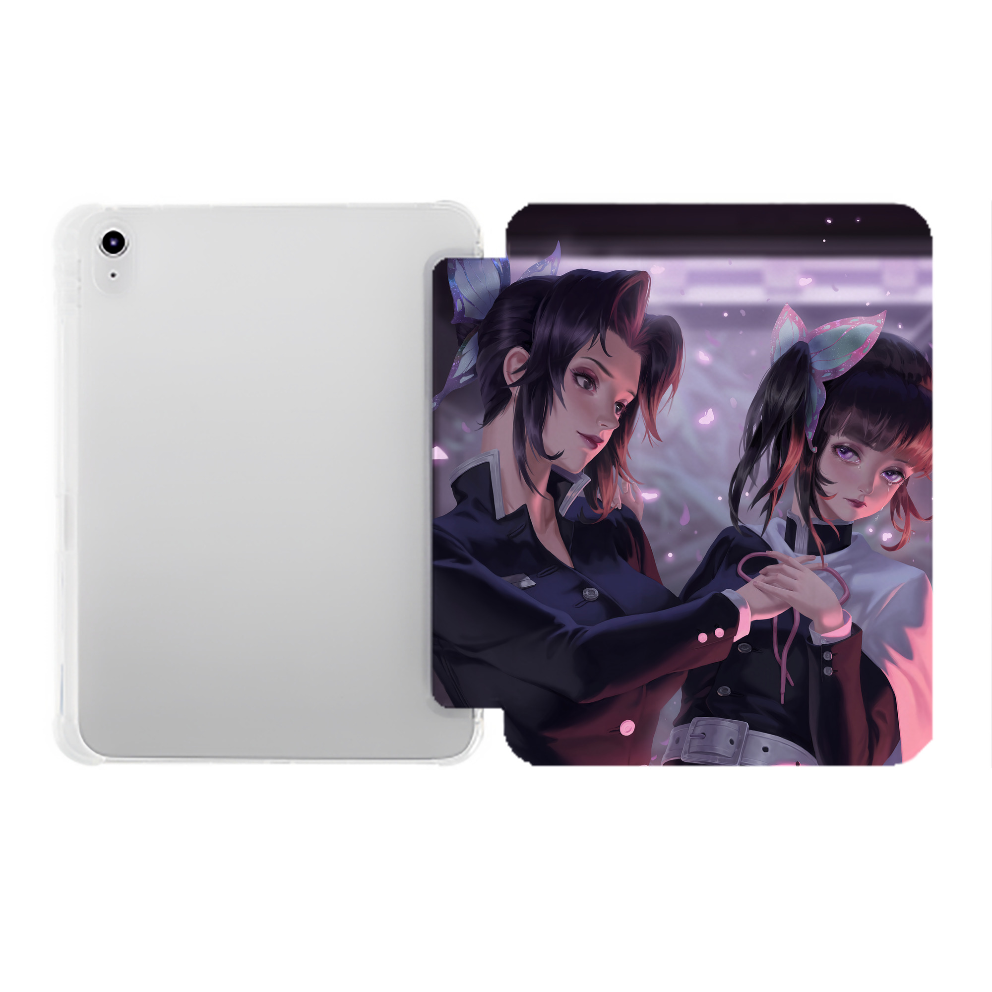 （画像用） 鬼滅の刃（きめつのやいば）蟲柱-胡蝶 しのぶ／こちょう しのぶ Kochou Shinobu IPad ケース ペン収納付き 三つ折りスタンド PUレザー×シリコン 対応機種9.5/10.5/10.9インチ